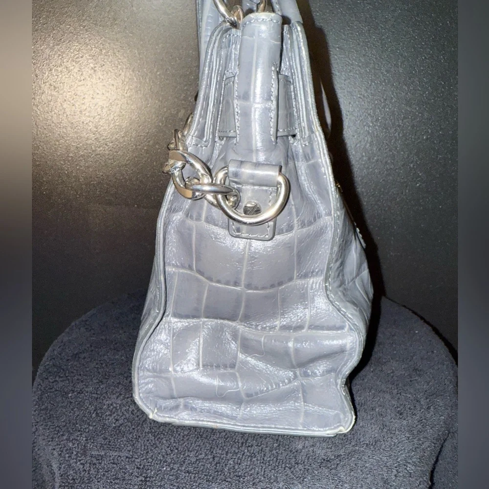 Michael Kors Hamilton gray crocodile embossed shoulder satchel purse